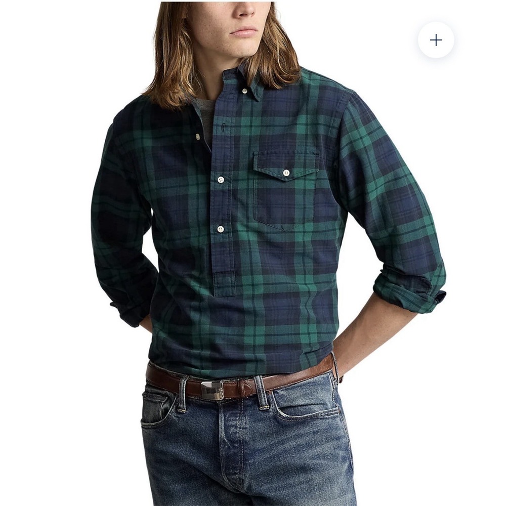 NWT Polo Ralph Lauren Shirt Button Pullover Shirt L Flannel BLACKWATCH PLAID‎